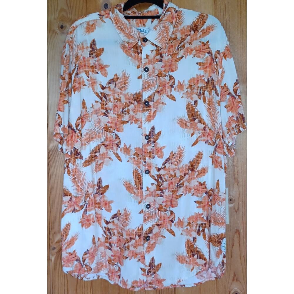 VTG Jimmy Buffet Tropical Floral Cabana Button Up Shirt Mens XL Orange and White - Picture 3 of 6